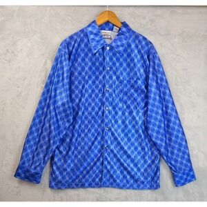 Vintage Street Culture Blue Diamond Geometric Metallic Disco Satin Shirt Large